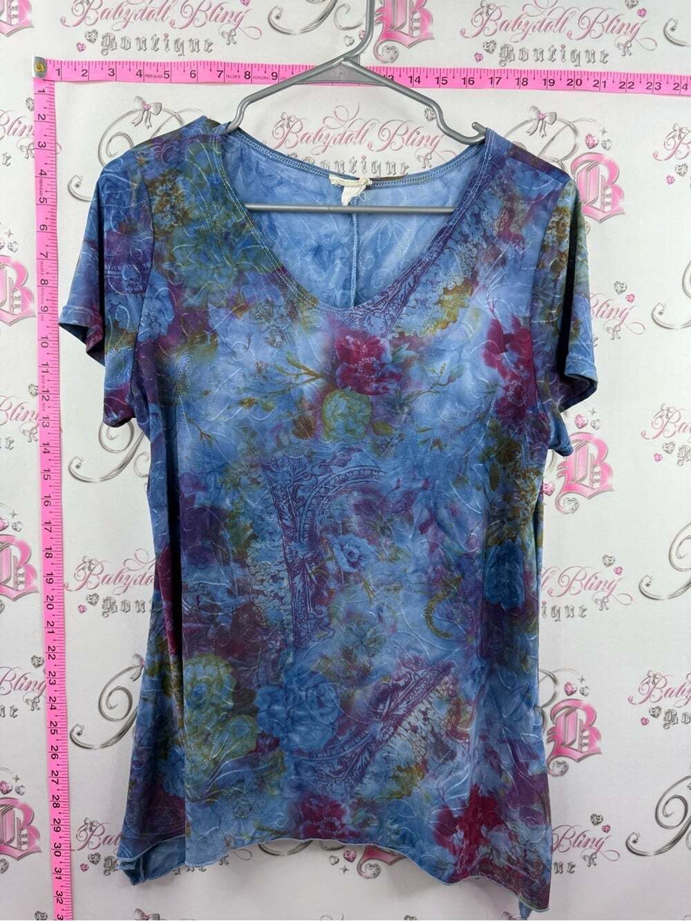 BRITNEY BLACK T-shirt tie dye fairy hem V-Neck Short Sleeve Tee floral y2k